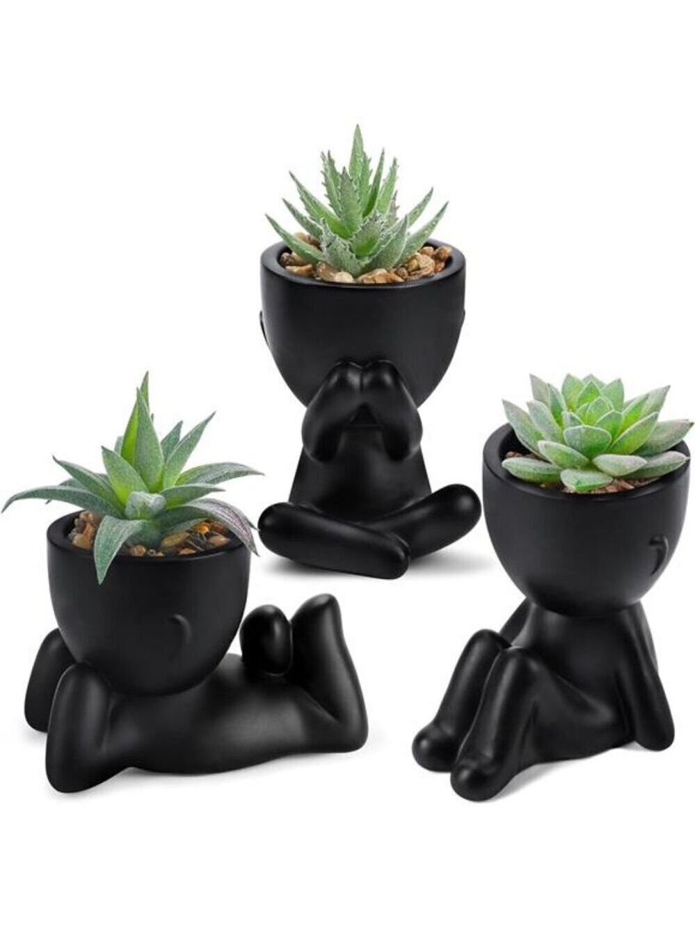 Artificial Succulents in Black Human Pot Indoor Fake Plants Home Office Decor